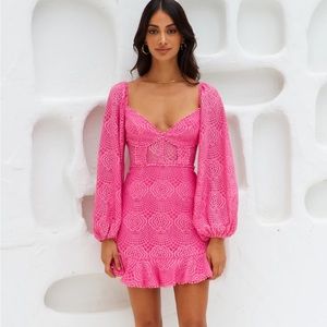 Hello Molly Pink Lace Forest Fairies Dress Long Sleeve SMALL 4